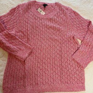 Talbots Pointelle Marl Sweater Womens XL Pink Open Knit Crew Neck long sleeve